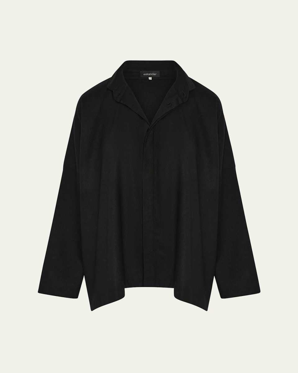 Wide Longer-Back Shirt With Double Stand Collar (Mid Plus Length)